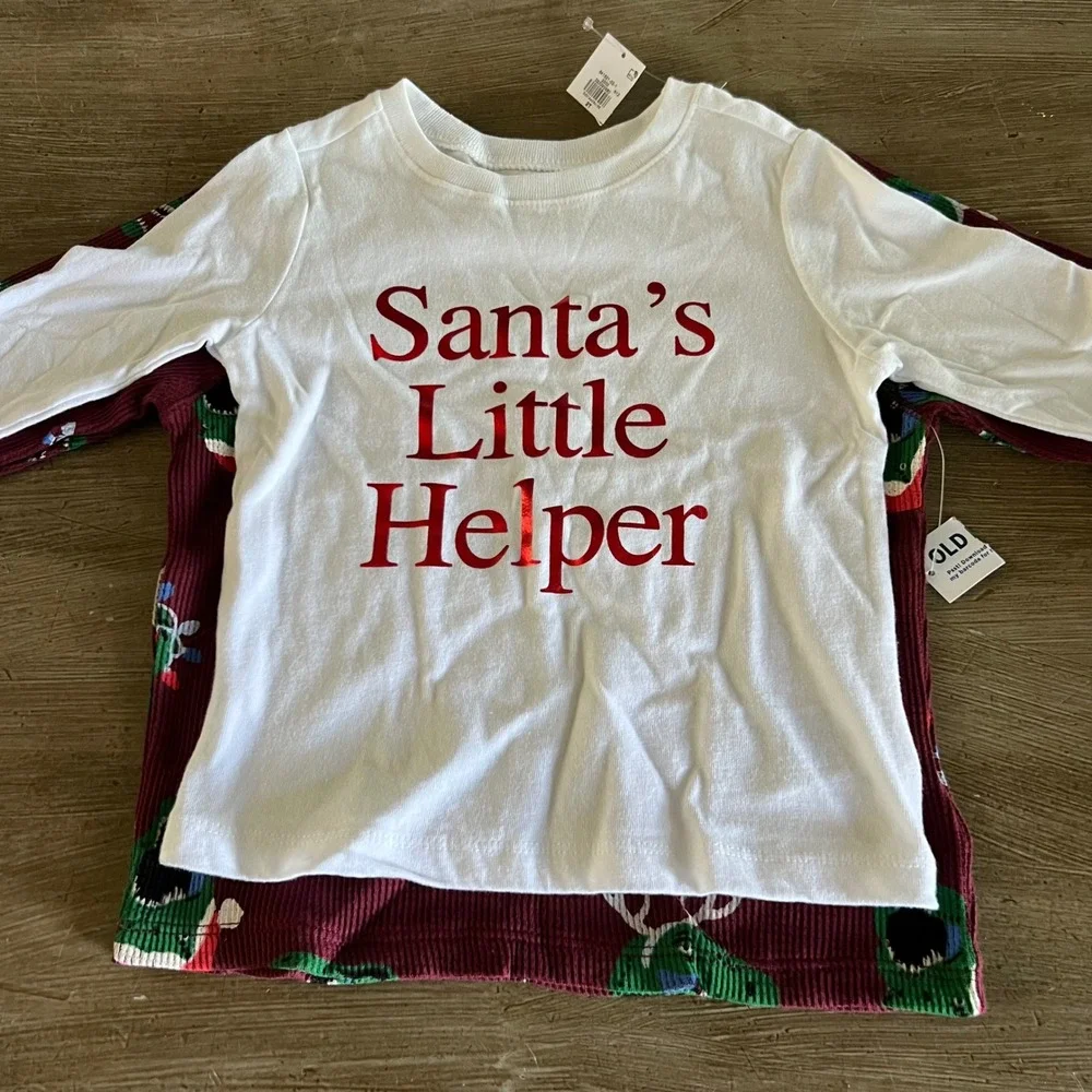 NEW Old Navy Boy 2T Christmas Shirt LOT Dinosaur Waffle Knit Santa Little Helper